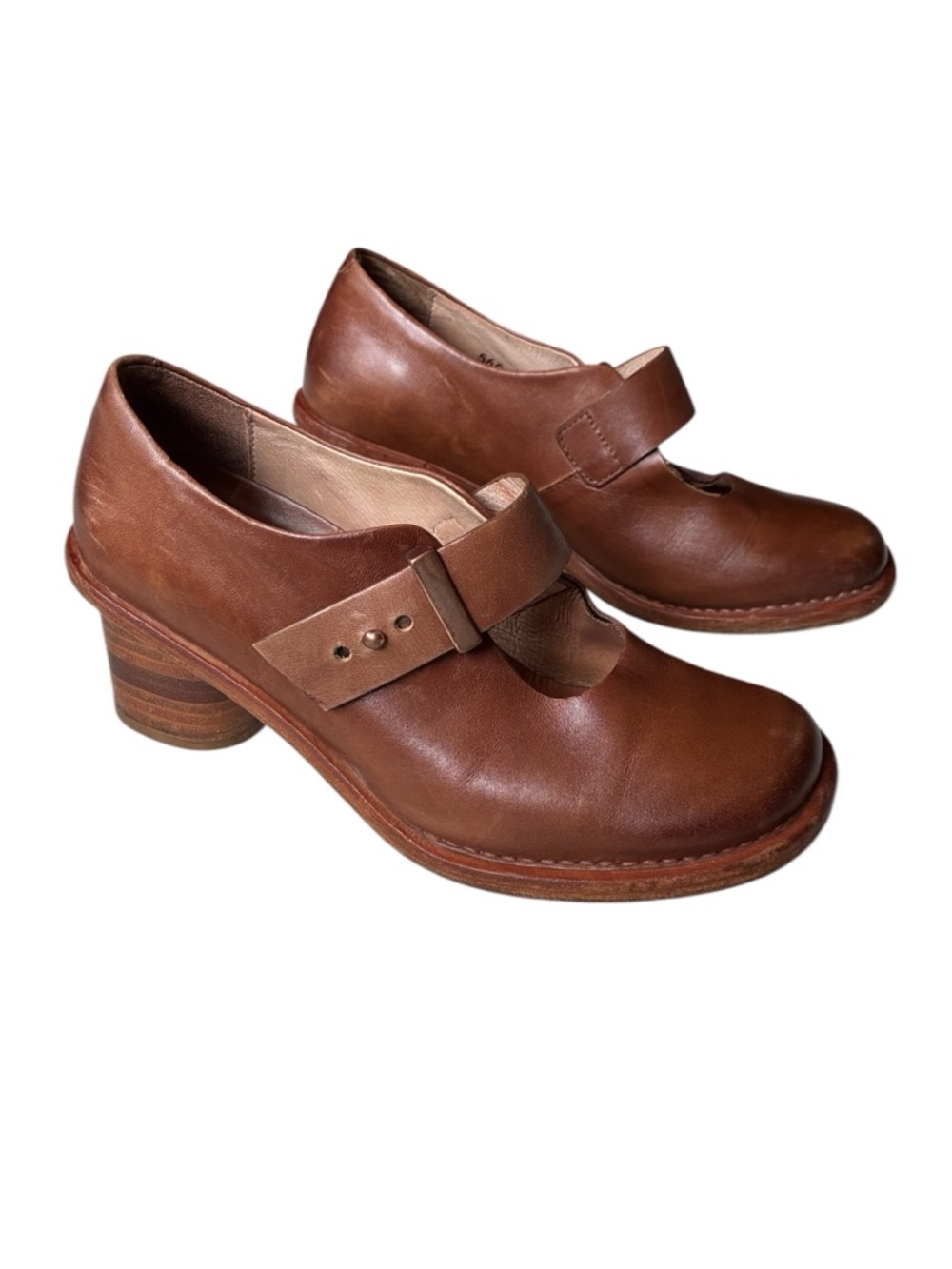 Neosens Women's Brown Leather Mary Jane Heeled Shoes Made in Spain Size EU37